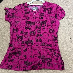 Pink Cat Scrub Top
